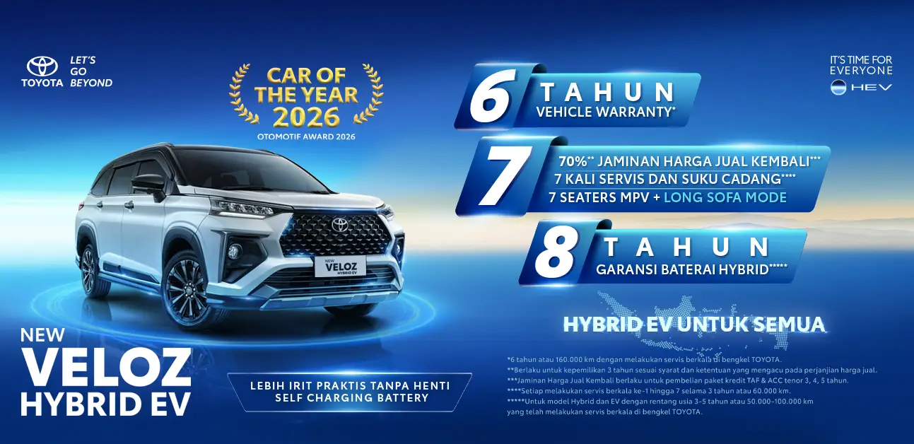 Toyota Veloz Hybrid EV dengan garansi lengkap